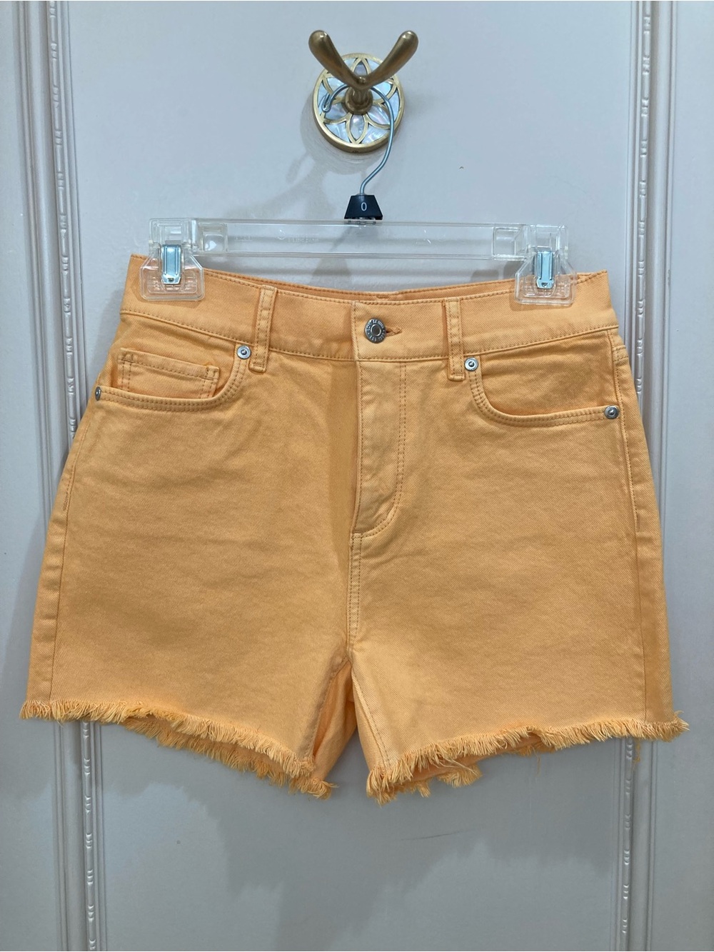 LOFT Orange Frayed Hem Jean Shorts